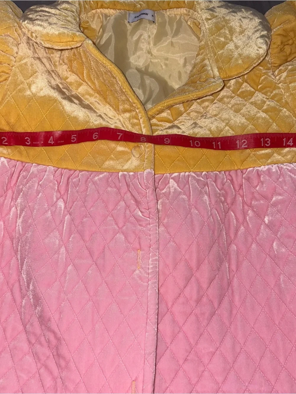DALKOMHAI Girls Colorblock Quilted Long Coat - Yellow Pink Blue Size XL